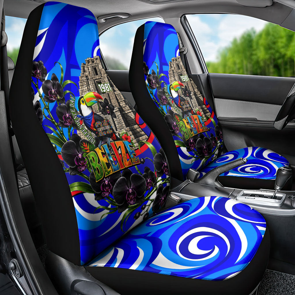 Belize Independence Day 1981 Car Seat Cover Toucan Mayan Pyramid Black Orchid Patriotic
