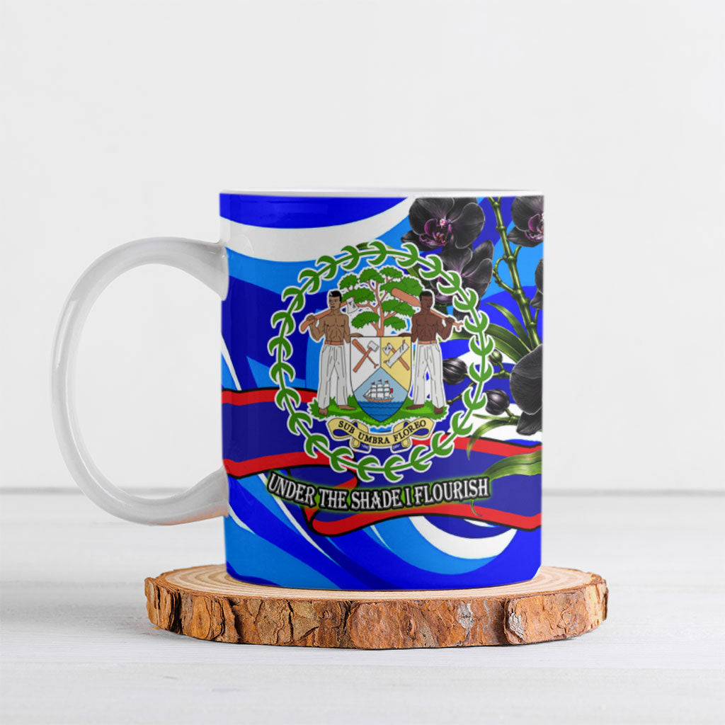 Belize Independence Day 1981 Ceramic Mug Toucan Mayan Pyramid Black Orchid Patriotic