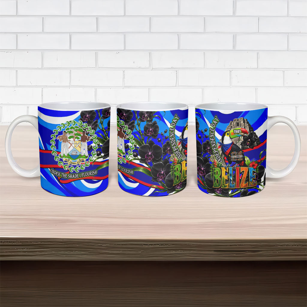 Belize Independence Day 1981 Ceramic Mug Toucan Mayan Pyramid Black Orchid Patriotic