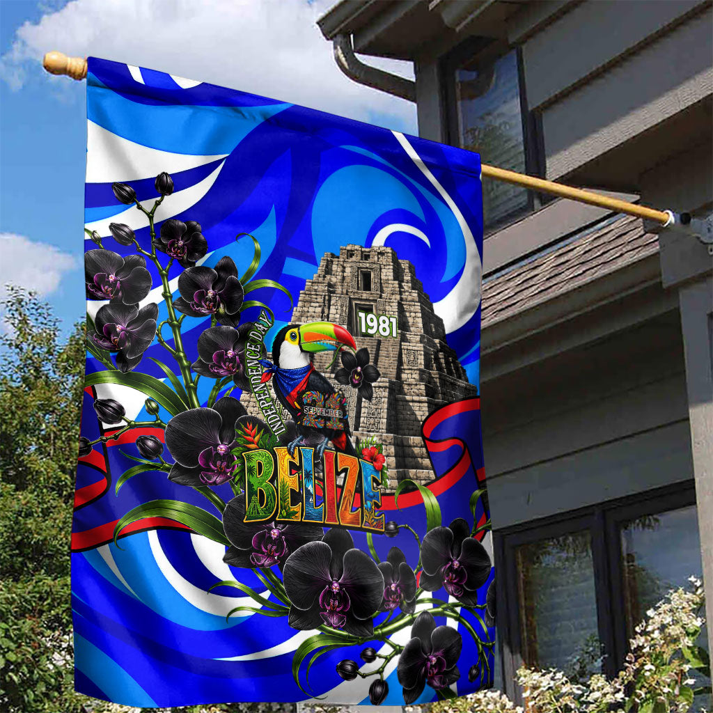 Belize Independence Day 1981 Garden Flag Toucan Mayan Pyramid Black Orchid Patriotic