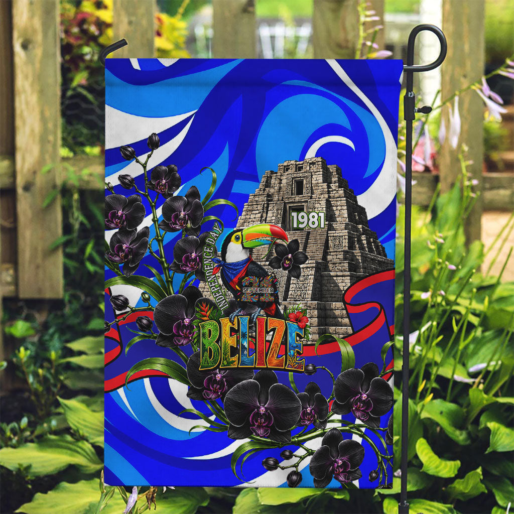 Belize Independence Day 1981 Garden Flag Toucan Mayan Pyramid Black Orchid Patriotic