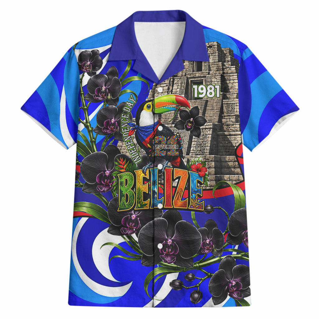 Belize Independence Day 1981 Hawaiian Shirt Toucan Mayan Pyramid Black Orchid Patriotic