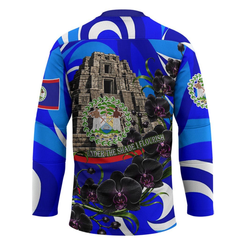 Belize Independence Day 1981 Hockey Jersey Toucan Mayan Pyramid Black Orchid Patriotic