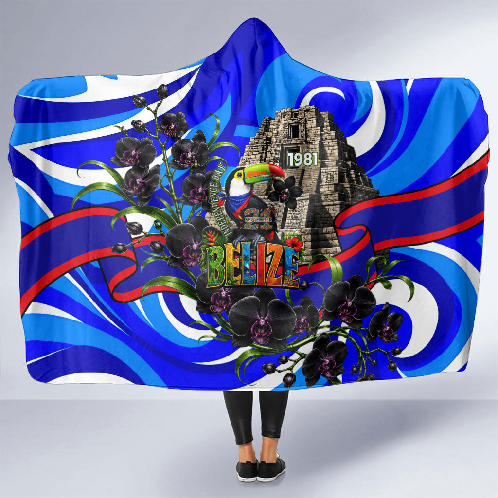Belize Independence Day 1981 Hooded Blanket Toucan Mayan Pyramid Black Orchid Patriotic