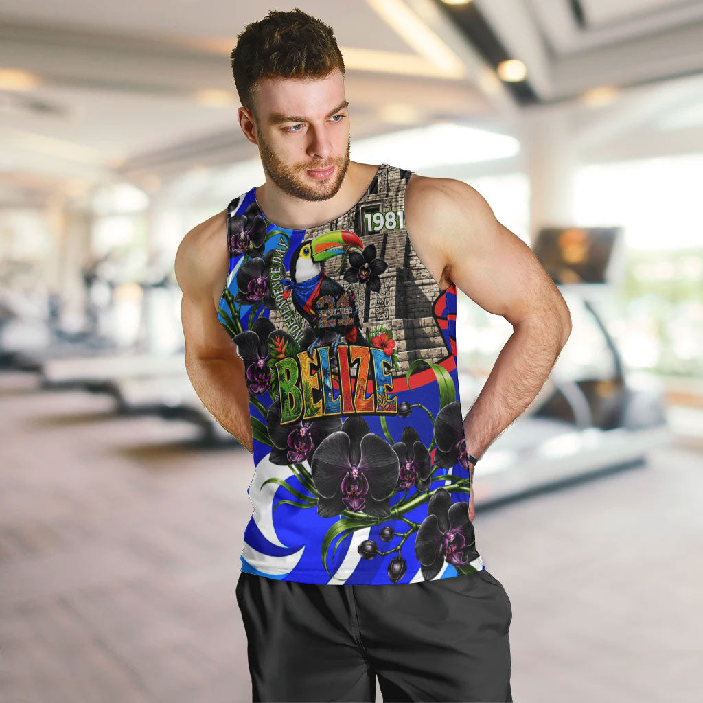 Belize Independence Day 1981 Men Tank Top Toucan Mayan Pyramid Black Orchid Patriotic
