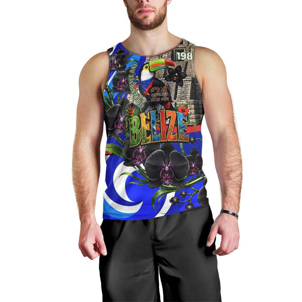 Belize Independence Day 1981 Men Tank Top Toucan Mayan Pyramid Black Orchid Patriotic