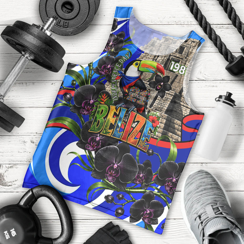Belize Independence Day 1981 Men Tank Top Toucan Mayan Pyramid Black Orchid Patriotic