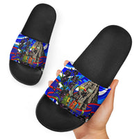 Belize Independence Day 1981 Slide Sandals Toucan Mayan Pyramid Black Orchid Patriotic