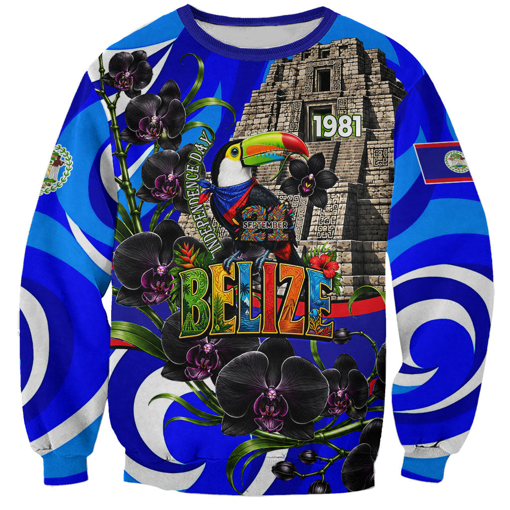 Belize Independence Day 1981 Sweatshirt Toucan Mayan Pyramid Black Orchid Patriotic