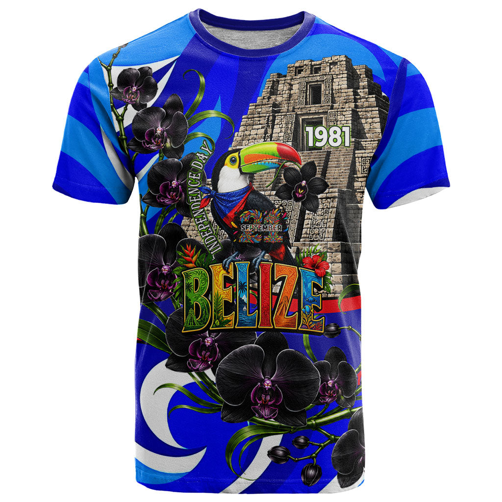 Belize Independence Day 1981 T Shirt Toucan Mayan Pyramid Black Orchid Patriotic