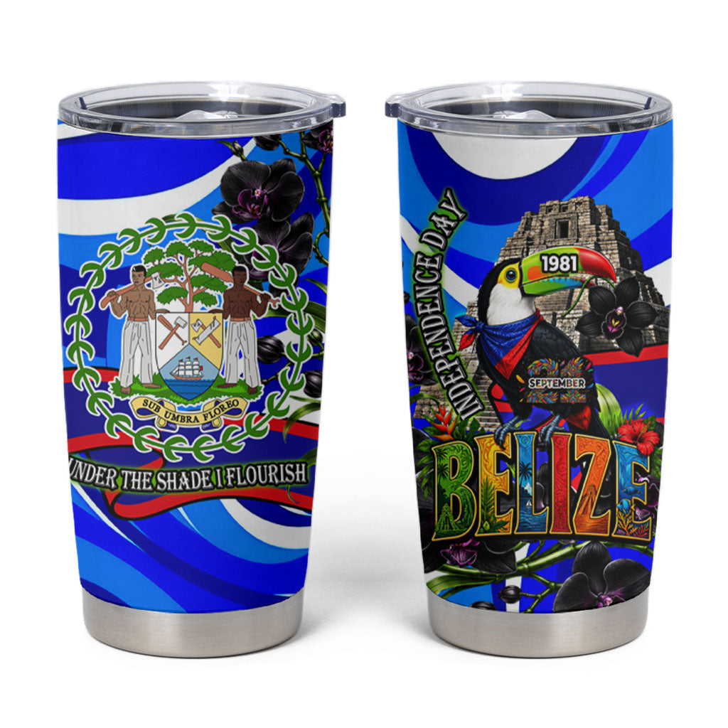 Belize Independence Day 1981 Tumbler Cup Toucan Mayan Pyramid Black Orchid Patriotic
