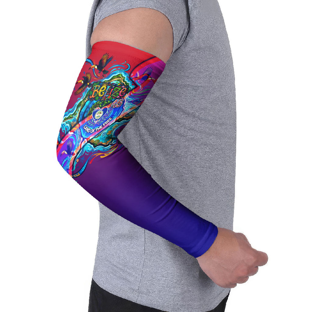 Belize Independence Day September 21 Arm Sleeves Vibrant Tropical Sea Turtle Patriotic