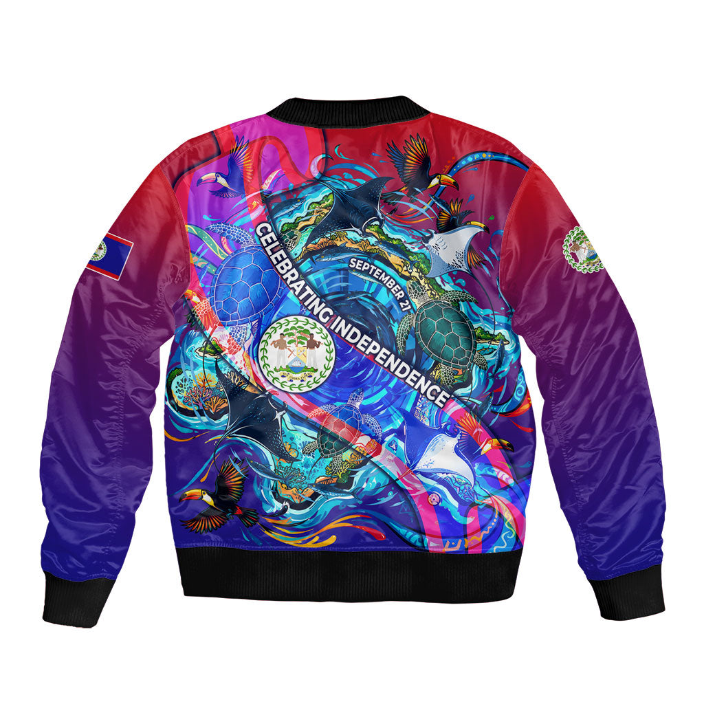 Belize Independence Day September 21 Bomber Jacket Vibrant Tropical Sea Turtle Patriotic