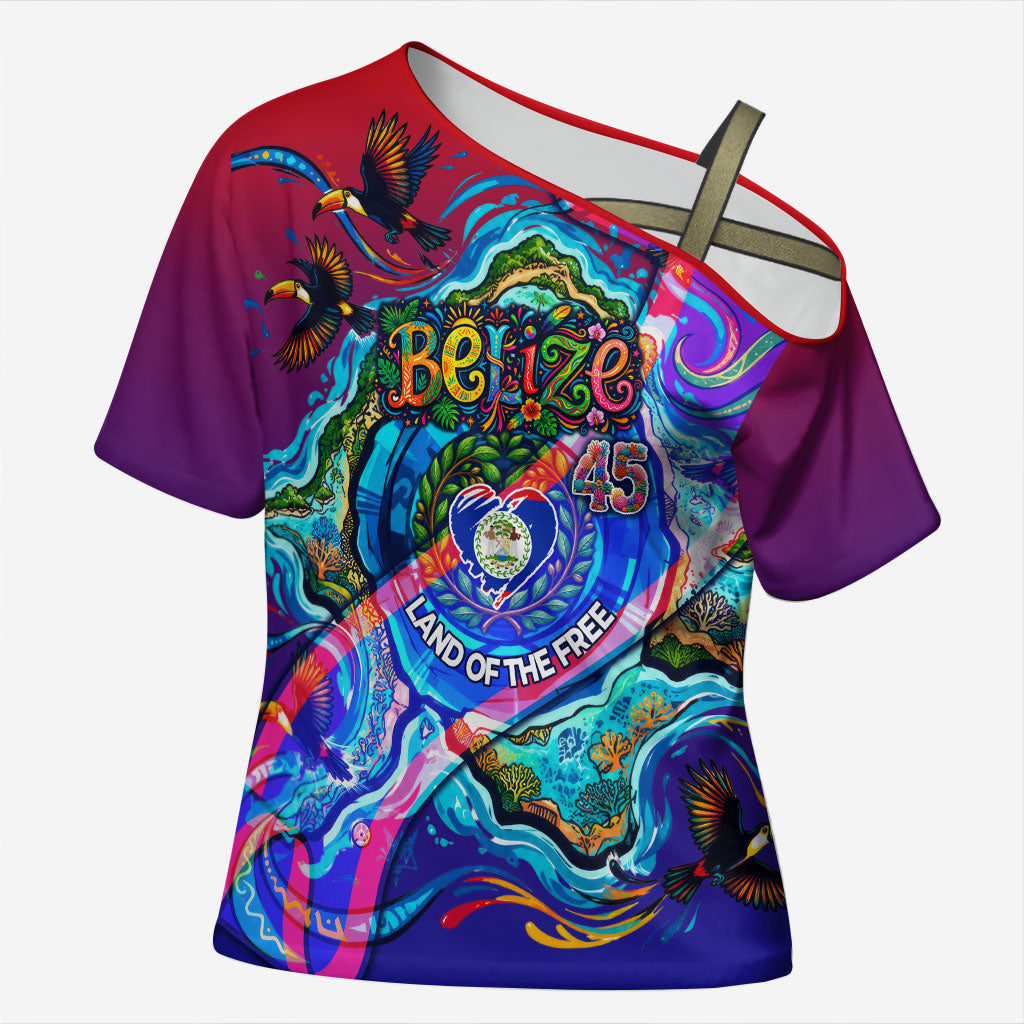 Belize Independence Day September 21 Cross Shoulder Shirt Vibrant Tropical Sea Turtle Patriotic