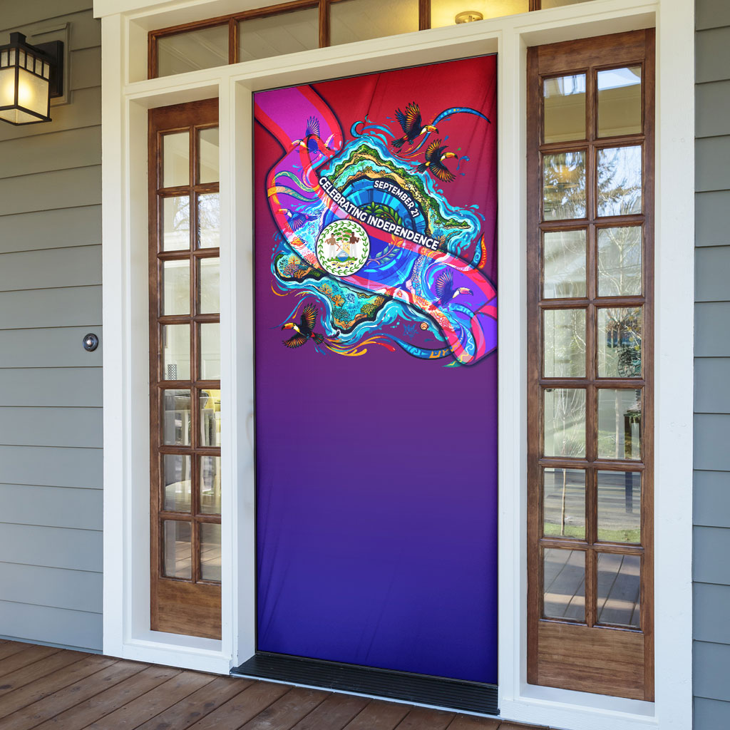 Belize Independence Day September 21 Door Cover Vibrant Tropical Sea Turtle Patriotic