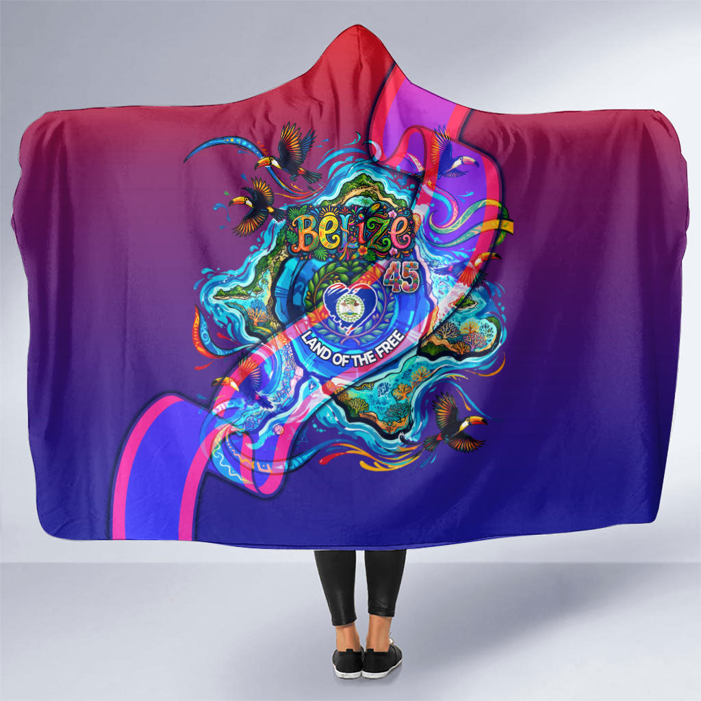 Belize Independence Day September 21 Hooded Blanket Vibrant Tropical Sea Turtle Patriotic