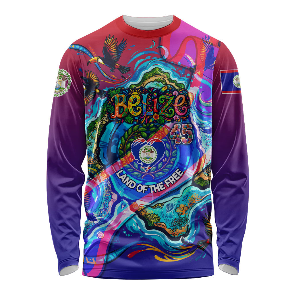 Belize Independence Day September 21 Long Sleeve Shirt Vibrant Tropical Sea Turtle Patriotic