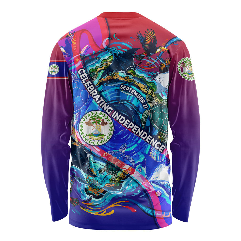Belize Independence Day September 21 Long Sleeve Shirt Vibrant Tropical Sea Turtle Patriotic