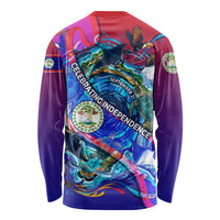 Belize Independence Day September 21 Long Sleeve Shirt Vibrant Tropical Sea Turtle Patriotic