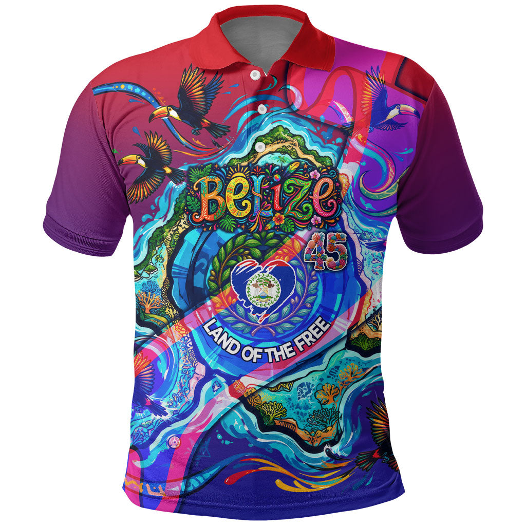 Belize Independence Day September 21 Polo Shirt Vibrant Tropical Sea Turtle Patriotic