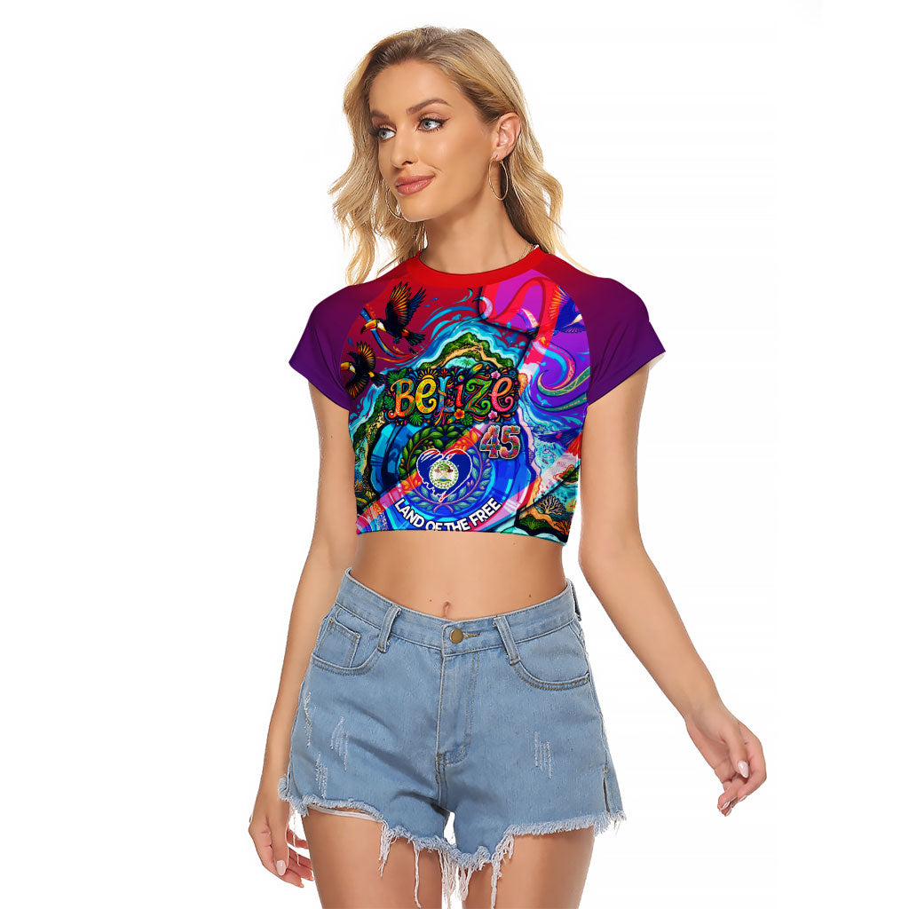 Belize Independence Day September 21 Raglan Cropped T Shirt Vibrant Tropical Sea Turtle Patriotic