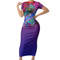 Belize Independence Day September 21 Short Sleeve Bodycon Dress Vibrant Tropical Sea Turtle Patriotic