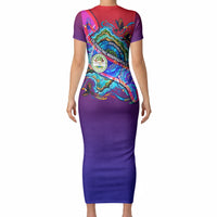 Belize Independence Day September 21 Short Sleeve Bodycon Dress Vibrant Tropical Sea Turtle Patriotic
