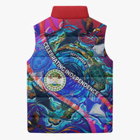 Belize Independence Day September 21 Sleeveless Puffer Jacket Vibrant Tropical Sea Turtle Patriotic