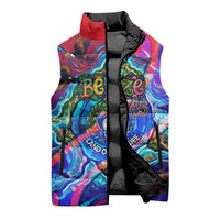 Belize Independence Day September 21 Sleeveless Puffer Jacket Vibrant Tropical Sea Turtle Patriotic
