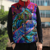 Belize Independence Day September 21 Sleeveless Puffer Jacket Vibrant Tropical Sea Turtle Patriotic