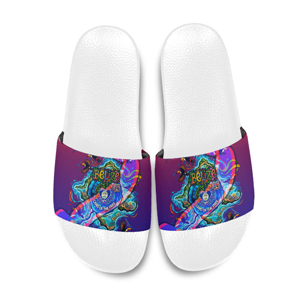 Belize Independence Day September 21 Slide Sandals Vibrant Tropical Sea Turtle Patriotic