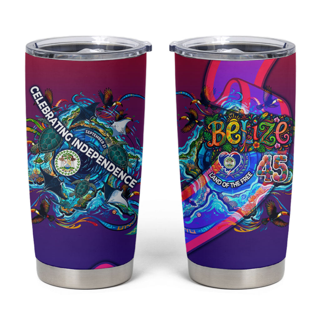 Belize Independence Day September 21 Tumbler Cup Vibrant Tropical Sea Turtle Patriotic