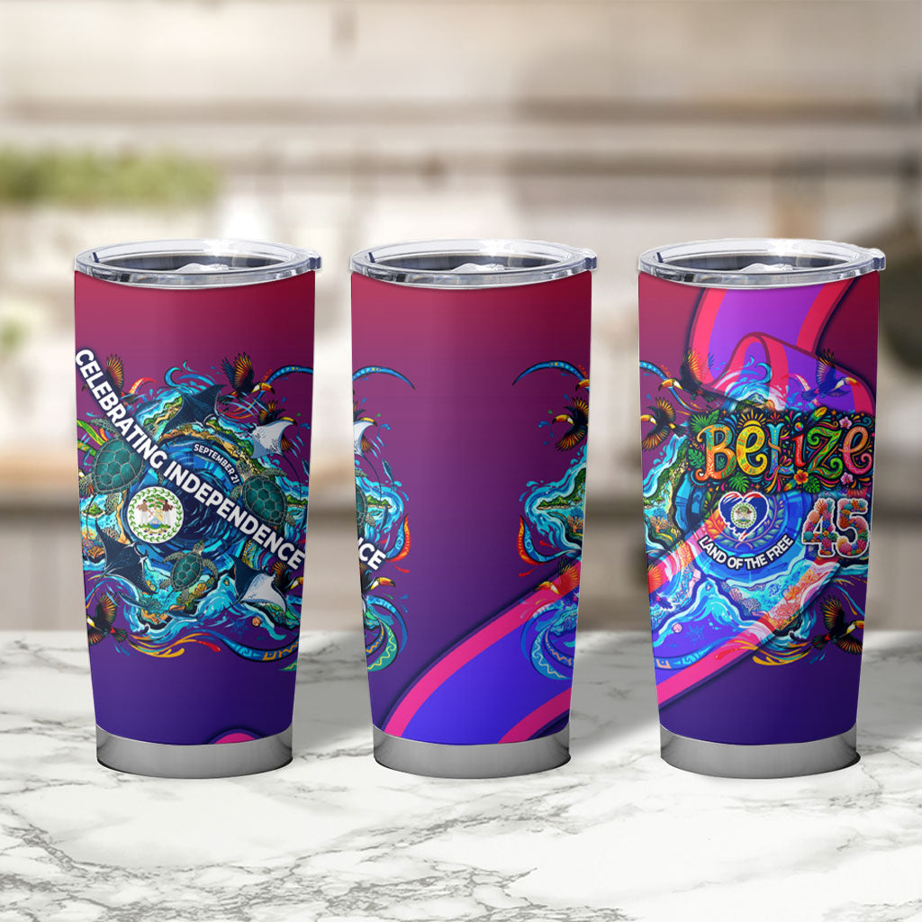 Belize Independence Day September 21 Tumbler Cup Vibrant Tropical Sea Turtle Patriotic