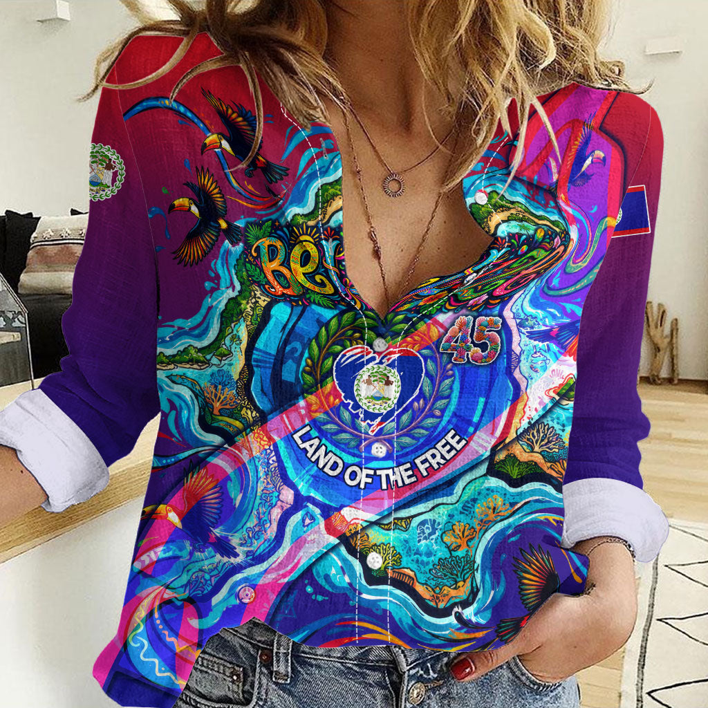 Belize Independence Day September 21 Women Casual Shirt Vibrant Tropical Sea Turtle Patriotic