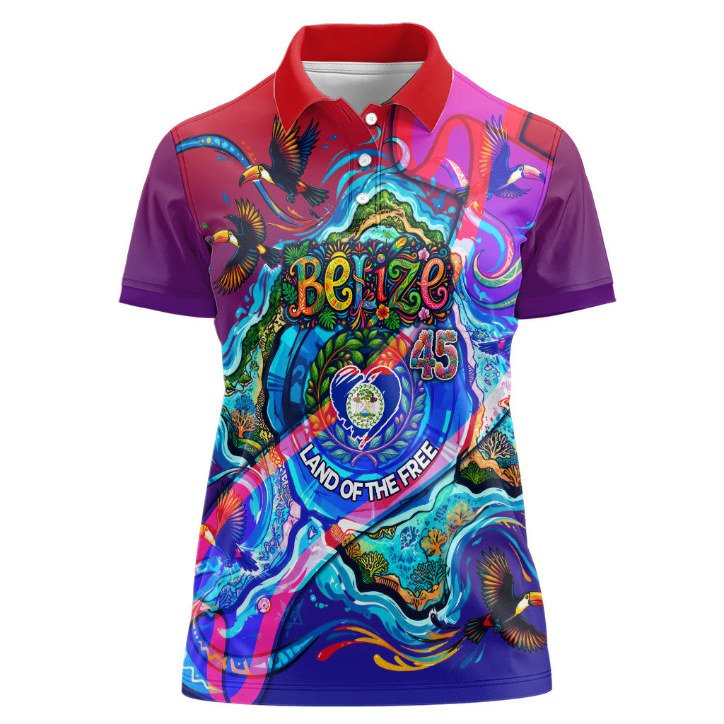 Belize Independence Day September 21 Women Polo Shirt Vibrant Tropical Sea Turtle Patriotic