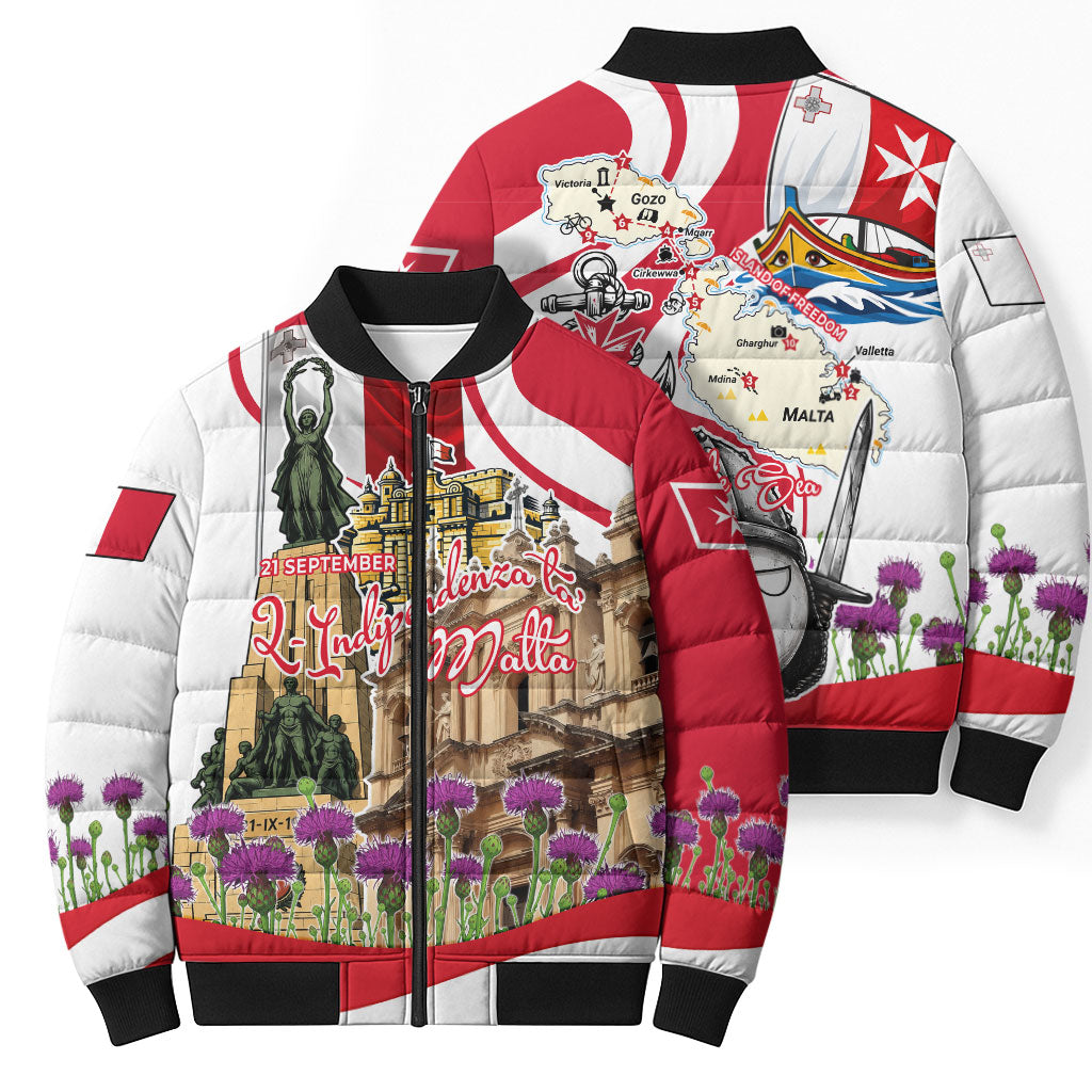 Malta Independence Day Bomber Puffer Jacket Maltese Flag Cross Knight Born By The Sea