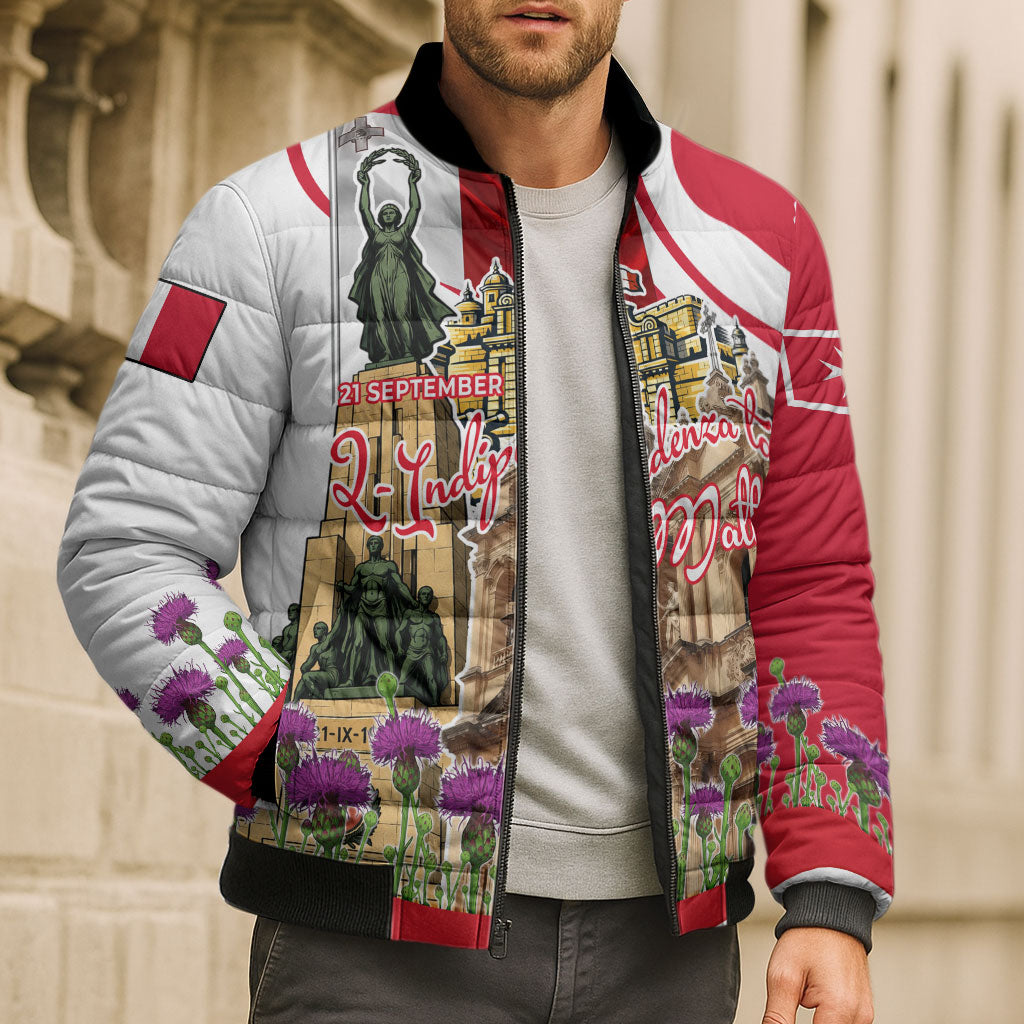 Malta Independence Day Bomber Puffer Jacket Maltese Flag Cross Knight Born By The Sea