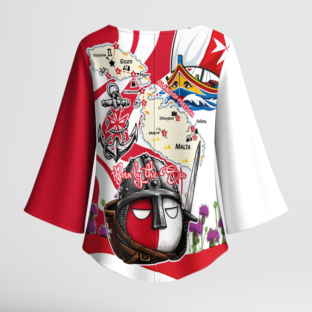 Malta Independence Day Kimono Sleeve Blouse Maltese Flag Cross Knight Born By The Sea