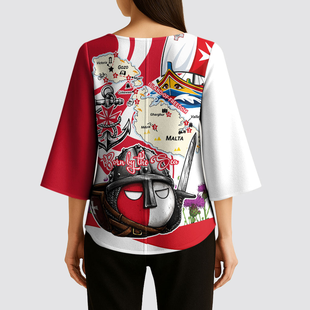 Malta Independence Day Kimono Sleeve Blouse Maltese Flag Cross Knight Born By The Sea