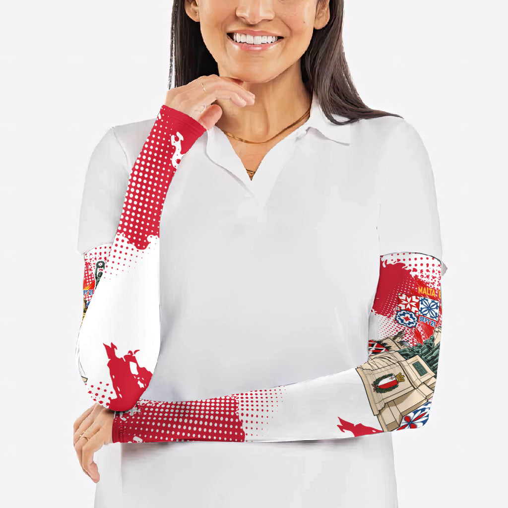 Malta Independence Day Arm Sleeves Maltese Flag Monument Coat Of Arms Halftone