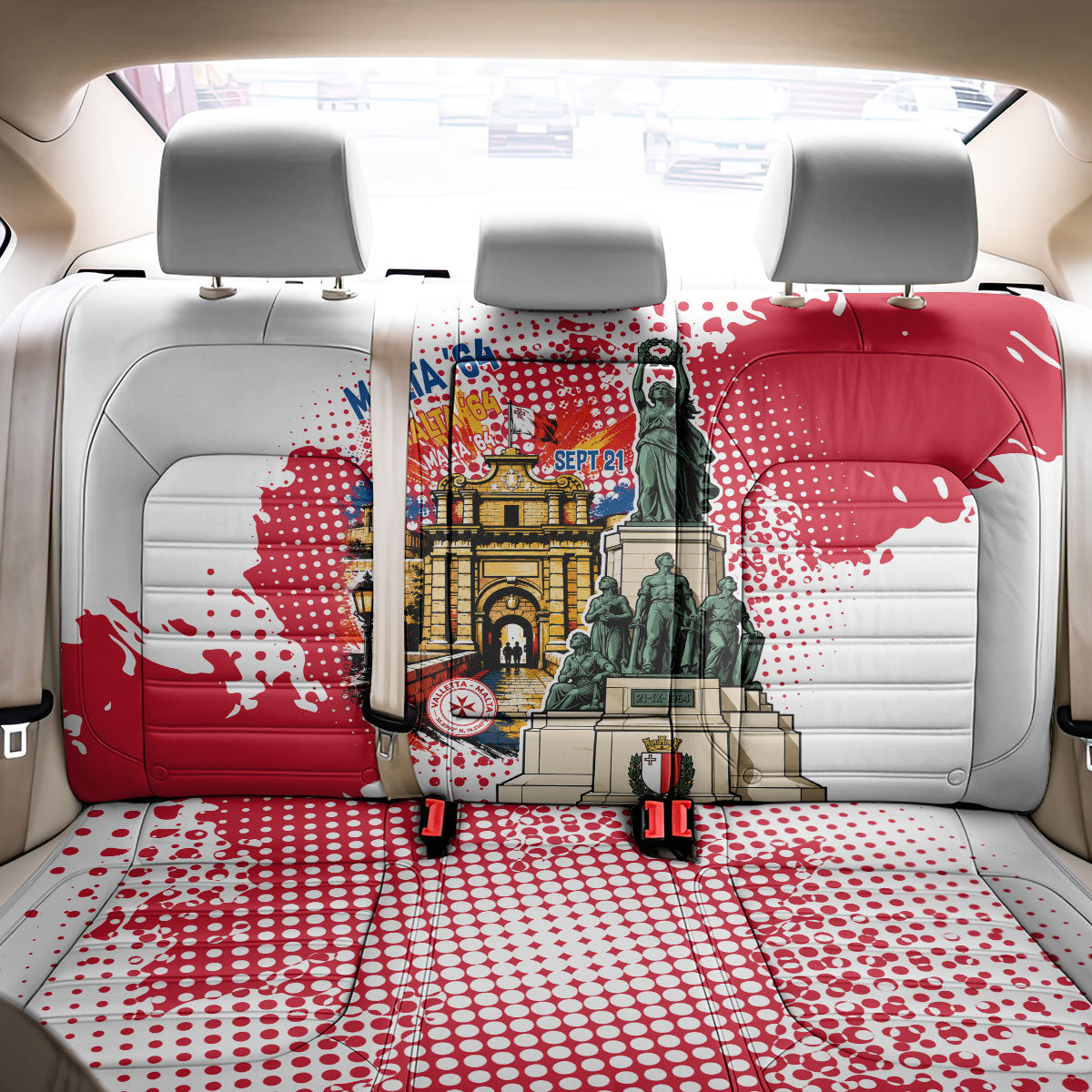 Malta Independence Day Back Car Seat Cover Maltese Flag Monument Coat Of Arms Halftone