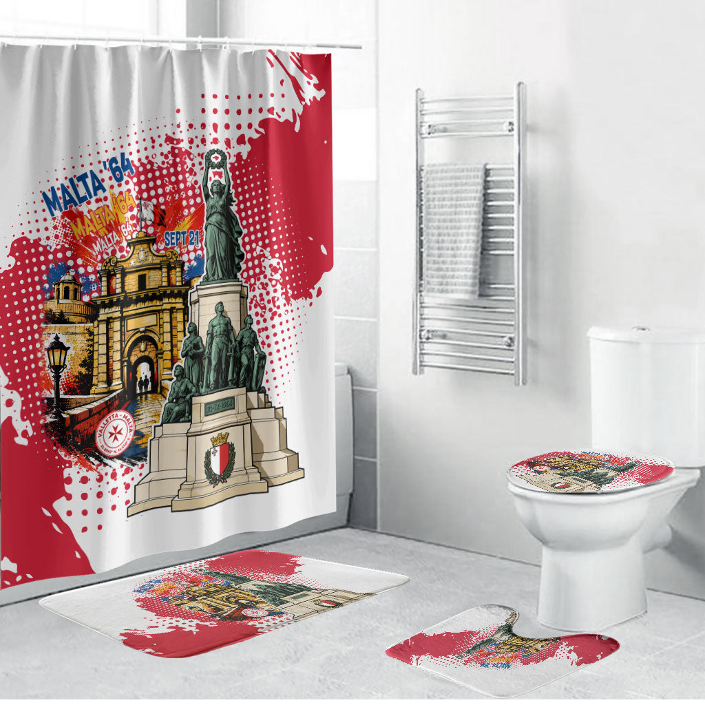 Malta Independence Day Bathroom Set Maltese Flag Monument Coat Of Arms Halftone