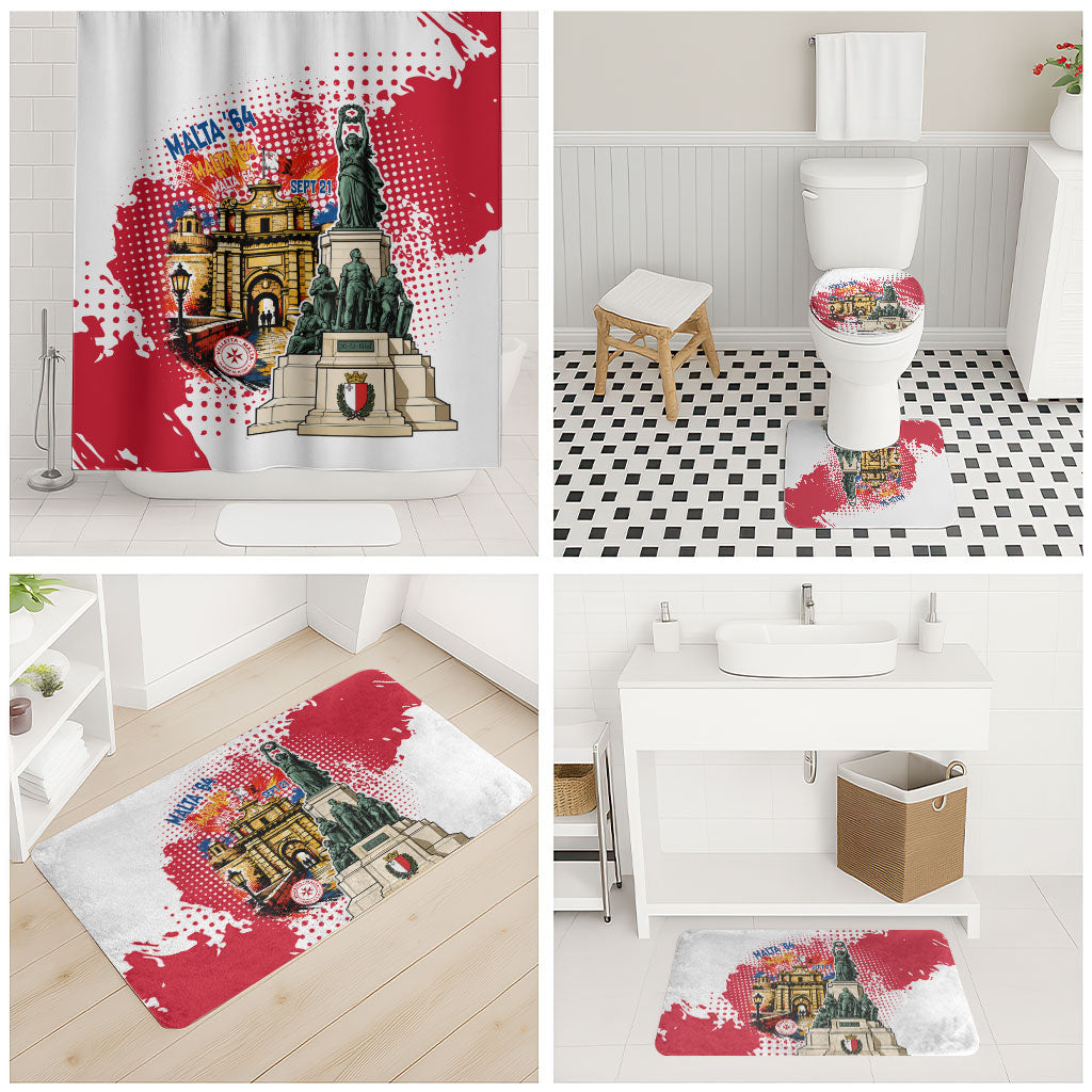 Malta Independence Day Bathroom Set Maltese Flag Monument Coat Of Arms Halftone