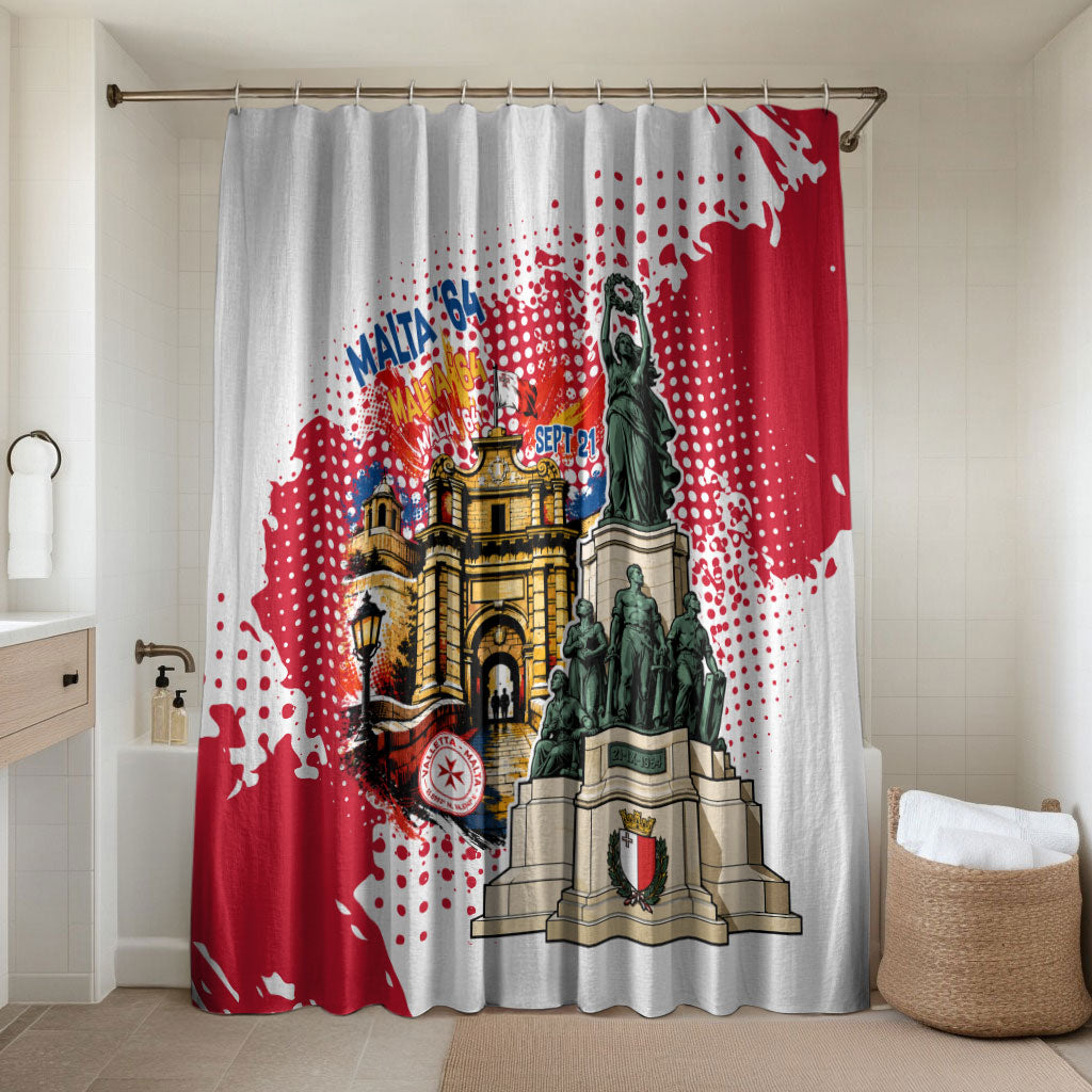 Malta Independence Day Bathroom Set Maltese Flag Monument Coat Of Arms Halftone