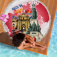Malta Independence Day Beach Blanket Maltese Flag Monument Coat Of Arms Halftone