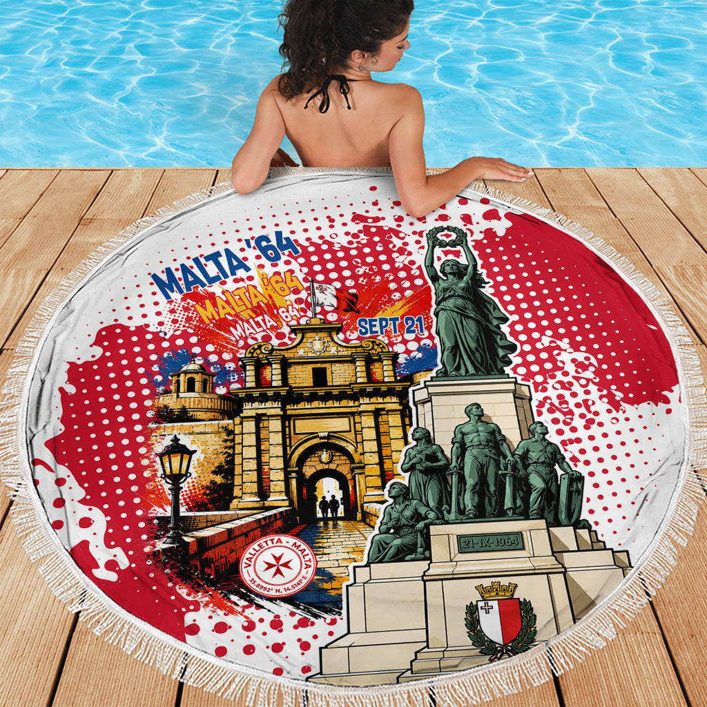 Malta Independence Day Beach Blanket Maltese Flag Monument Coat Of Arms Halftone
