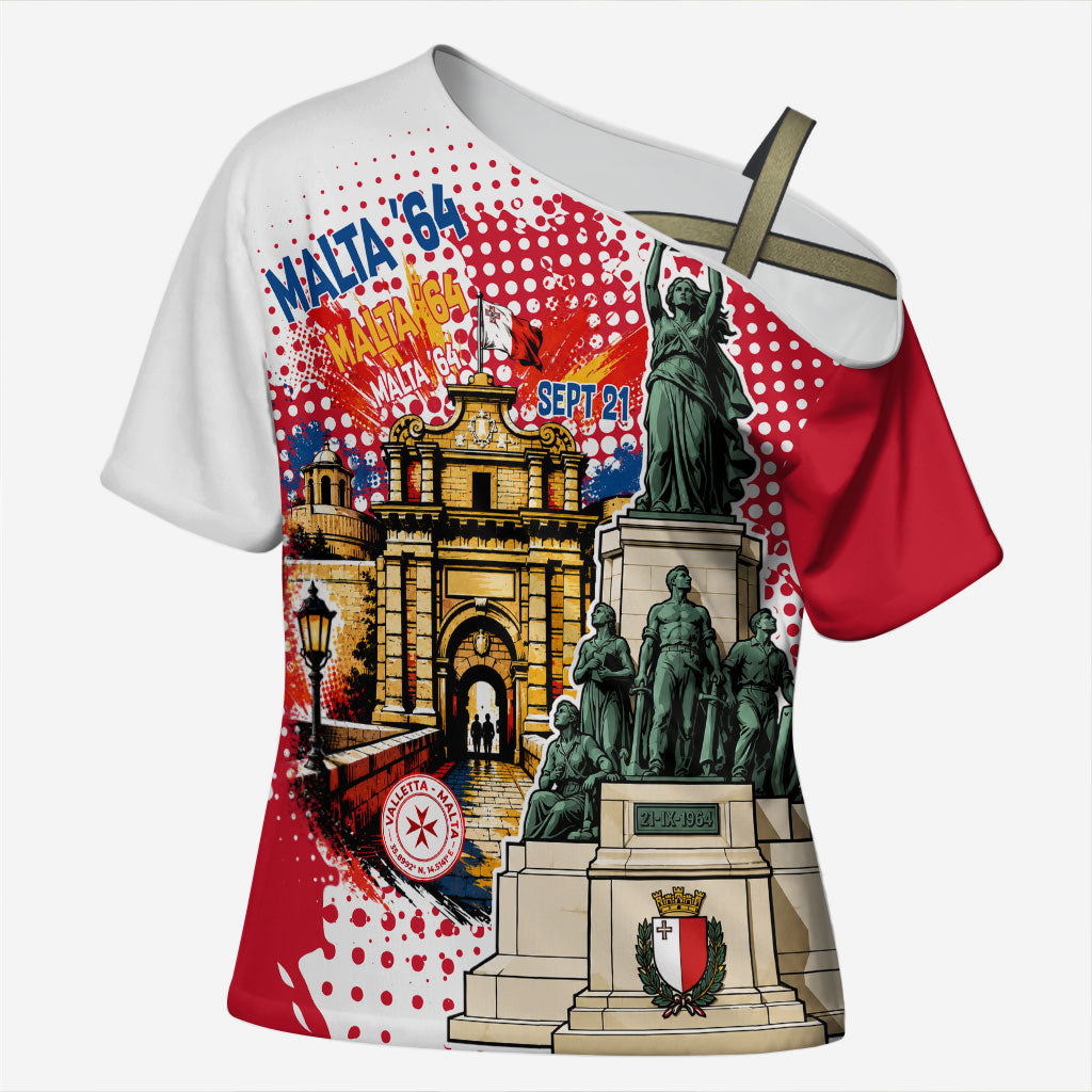 Malta Independence Day Cross Shoulder Shirt Maltese Flag Monument Coat Of Arms Halftone