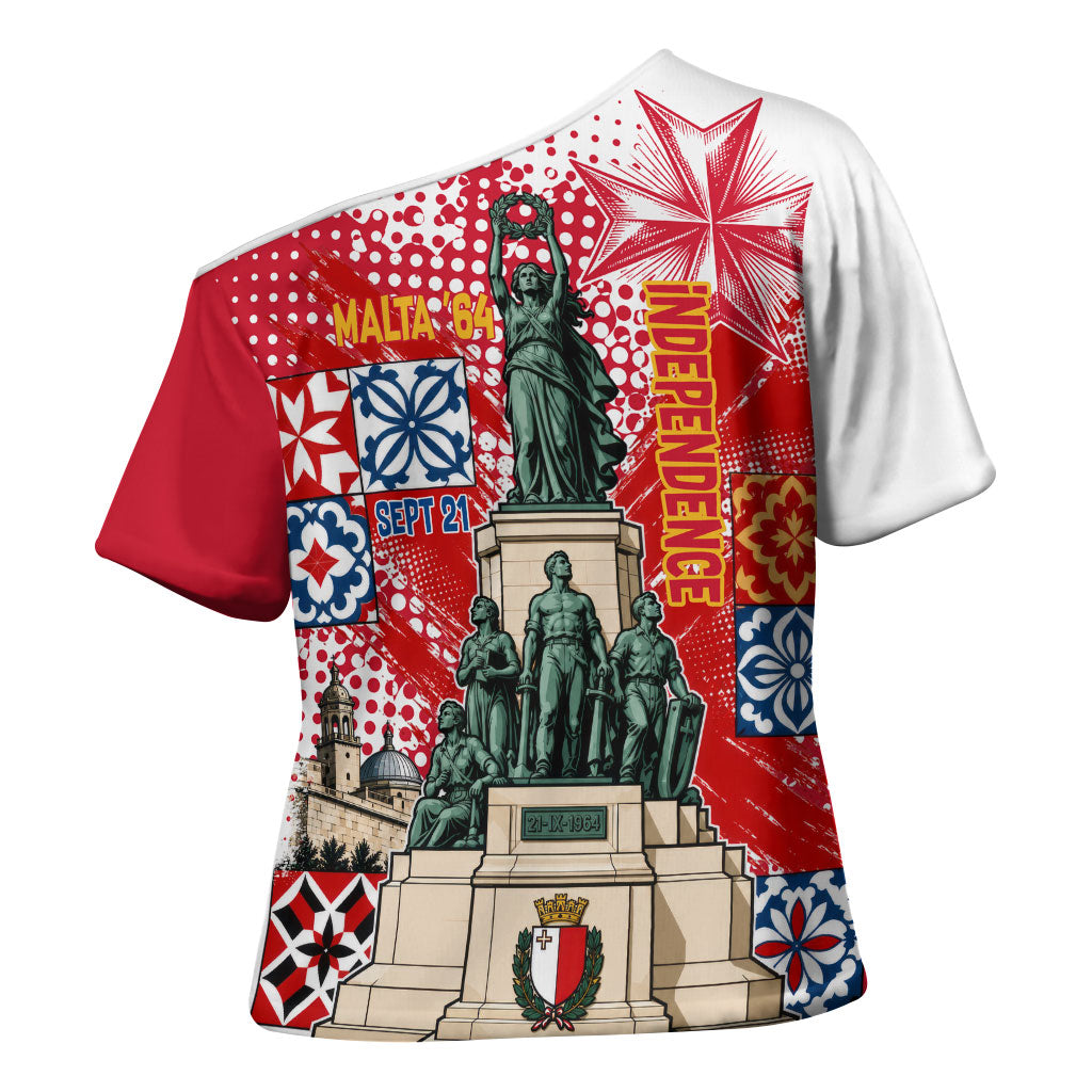 Malta Independence Day Cross Shoulder Shirt Maltese Flag Monument Coat Of Arms Halftone