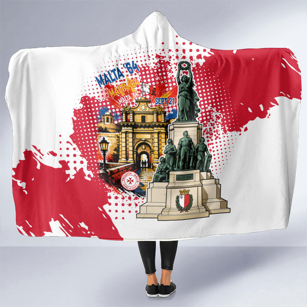Malta Independence Day Hooded Blanket Maltese Flag Monument Coat Of Arms Halftone