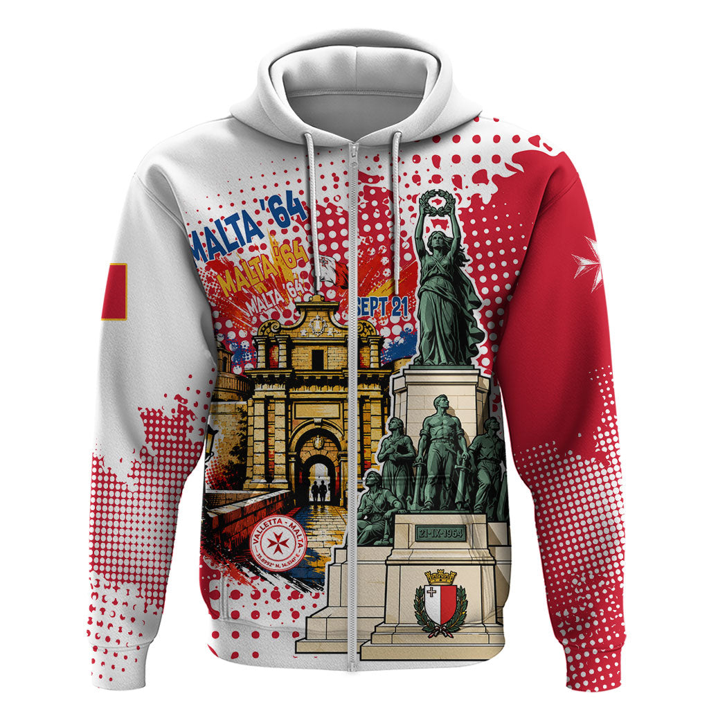 Malta Independence Day Hoodie Maltese Flag Monument Coat Of Arms Halftone